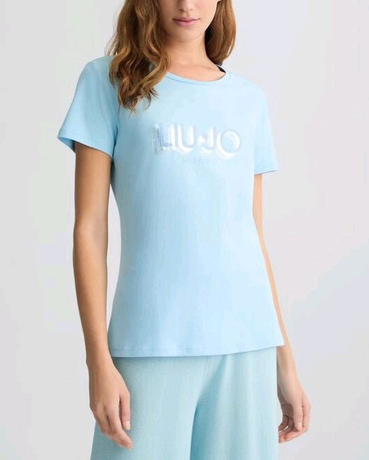 liu jo t-shirt con logo e strass ta5214js003